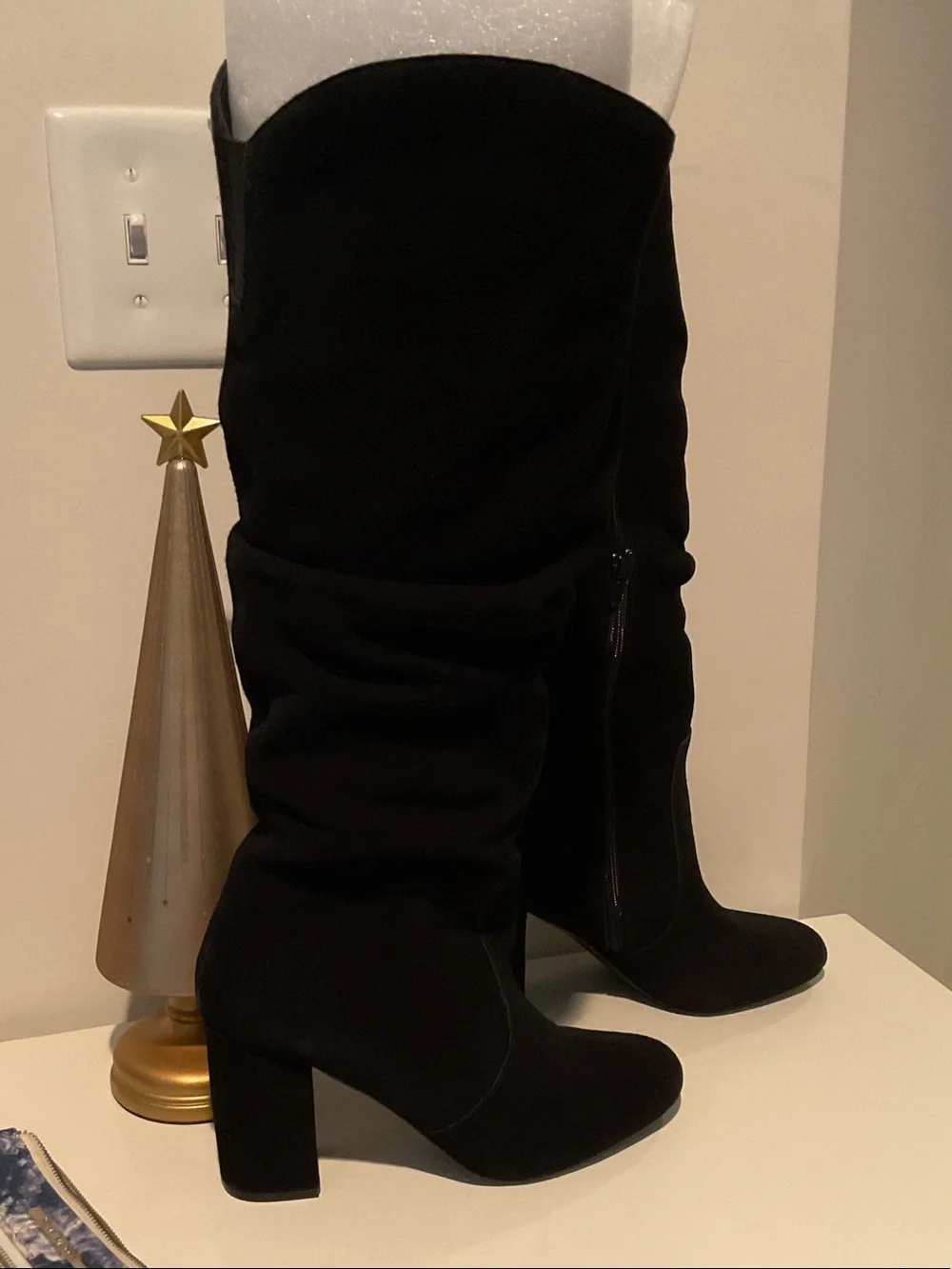 Sexy woman’s knee high genuine suede boots, 3 inch heels